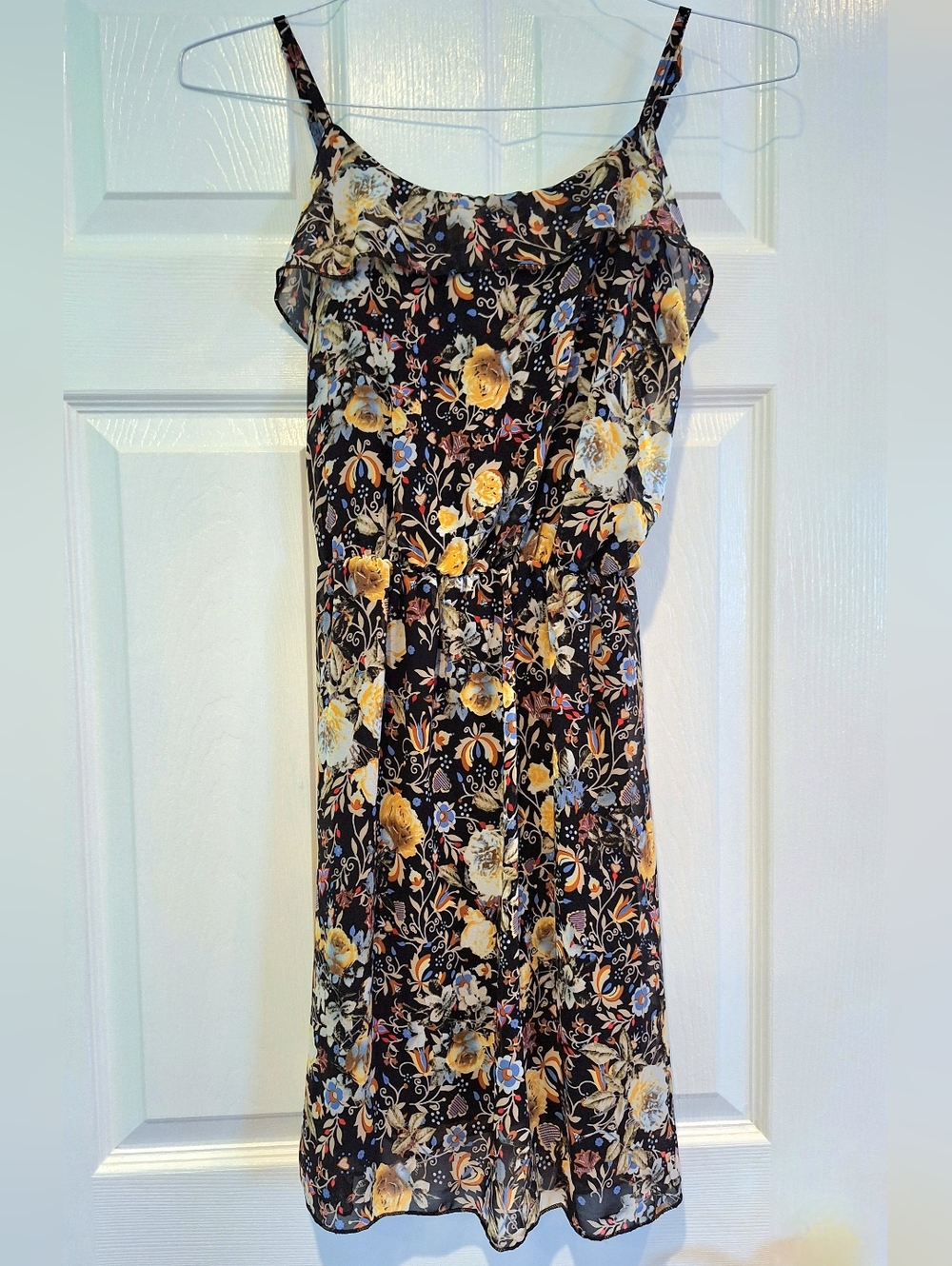 Floral Black Sleeveless Sundress, Made In Italy